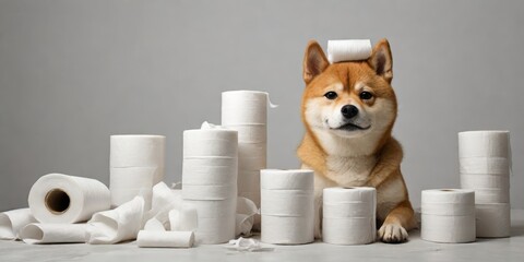 Shiba Inu with toilet paper