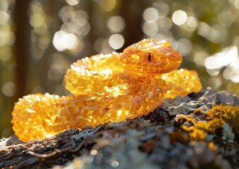 Radiant golden snake on forest branch