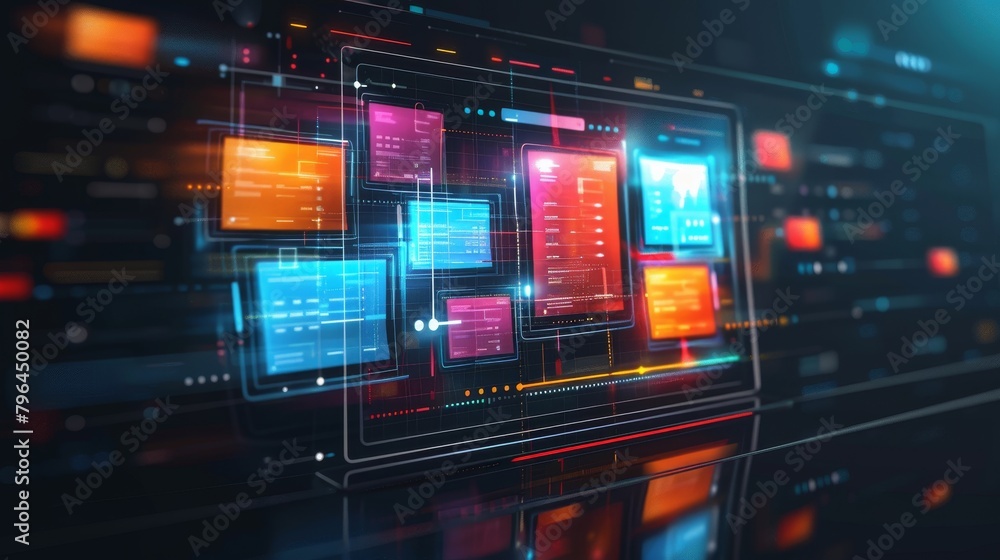 Poster smartphones and devices: a 3d vector illustration of a tablet with multiple app windows open