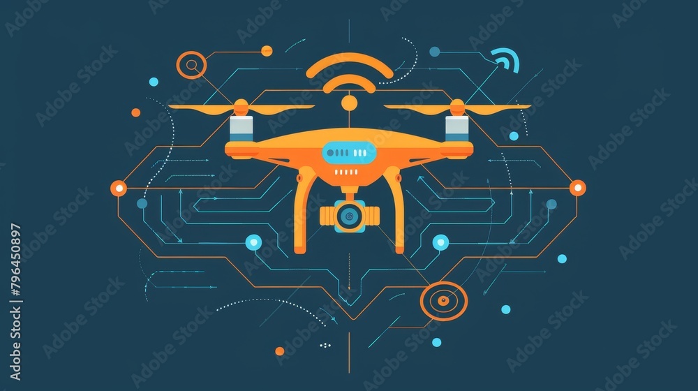 Poster wireless technology: a vector illustration of a drone using wireless communication