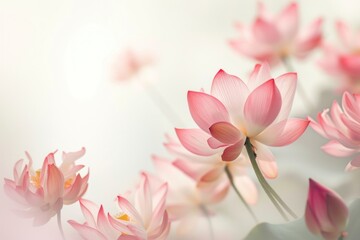 Flying lotus flowers border blossom nature petal. - obrazy, fototapety, plakaty