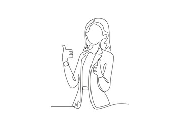 Business woman giving two thumbs up. Business woman concept one-line drawing