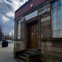 The exterior of an old city morgue