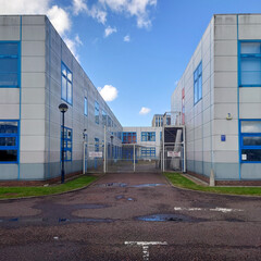 The fire escape of a modern square building