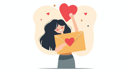 Fototapeta na wymiar Happy woman holding a big envelope with a red heart