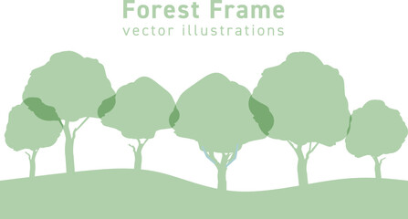 木々と森のシルエットのフレーム・背景素材（サンプルテキストつき）グリーン