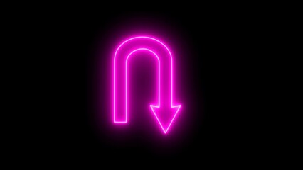 Neon U turn symbol. Neon line down arrow 3d illustration. turn direction arrow. Road traffic signal turn down arrow icon.