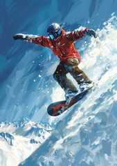 b'A snowboarder jumps off a snowy mountain'