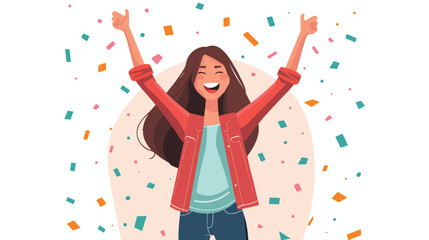 Happy young woman rejoices at the successful completing