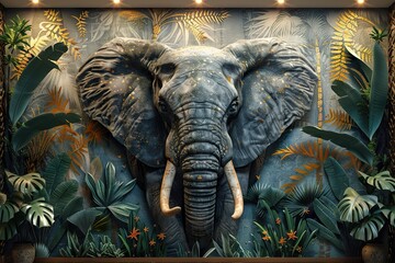 Jungle, tropical illustration. elephant animal nature mammal jungle. All Safari wild African animals
