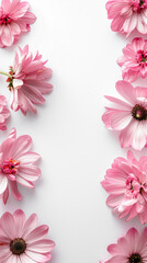 A vertical image showcasing pink flowers on one side, leaving ample copy space on white background Perfect for invitations