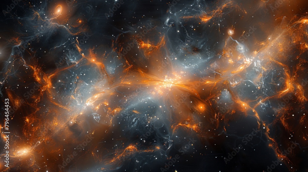 Poster an intricate web of cosmic energy pulsing with life and purpose illustrating the interconnected natu