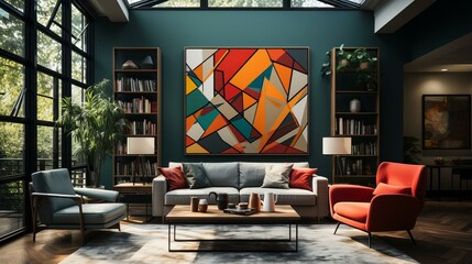 b'A Stylish Living Room With Modern Abstract Art'