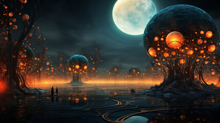  digital background featuring a surreal dreamscape, with abstract elements and realistic textures,