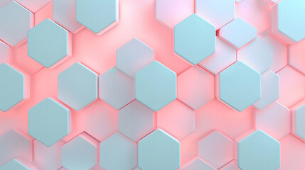 Fototapeta na wymiar Soft pink-blue hexagons for a calming tech environment.