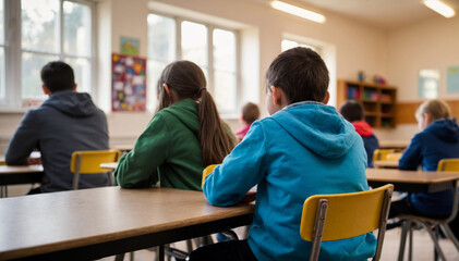 Pupils sitting in a school classroom in a class back