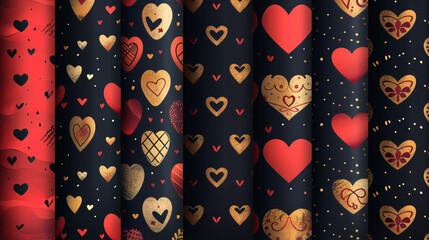 Set of festive patterns for Valentines Day with hearts