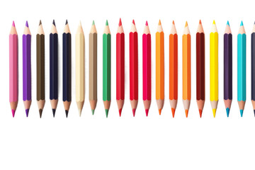 Symphony of Vibrant Hues: A Spectrum of Colored Pencils. On a White or Clear Surface PNG Transparent Background.