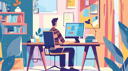 Home office concept man working from home sitting
