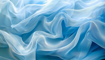 Obraz premium Tranquil blue silk waves soft flowing fabric abstract background with copy space
