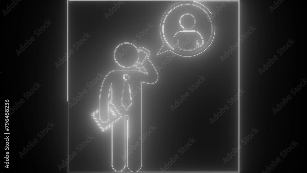 Poster glowing neon line man support operator in touch. concept for call center, client support service.age