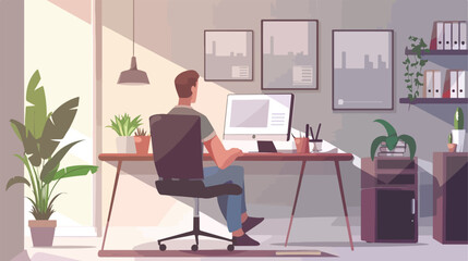 Home office man working from home. Landing page or background