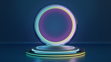 3D Futuristic neon circle on dark background