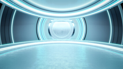 3D Futuristic sci-fi corridor with blue lights