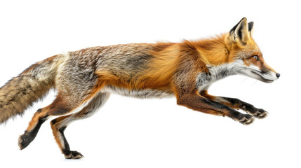 A fox in mid-pounce, isolated on a white background