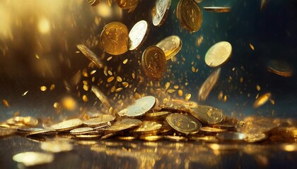 a bunch of coins falling into the air - Powered by Adobe