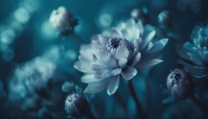 blue abstract floral background with spring flowers