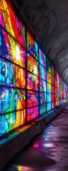 Stained glass tunnel with bright colors
