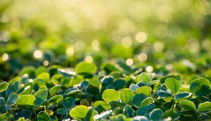 shimmering green clover field with golden highlights