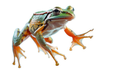 A frog leaping, isolated on a white background