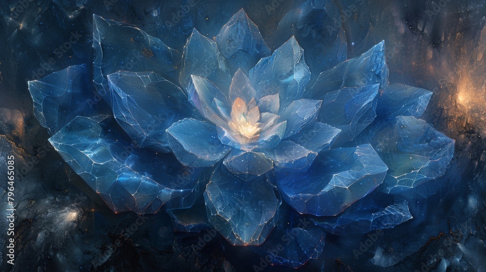 Poster a star comprised of various geometric shapes in shades of deep royal blue representing the multiface