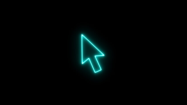 Neon glowing cyan color Mouse pointer, click or cursor icon.
