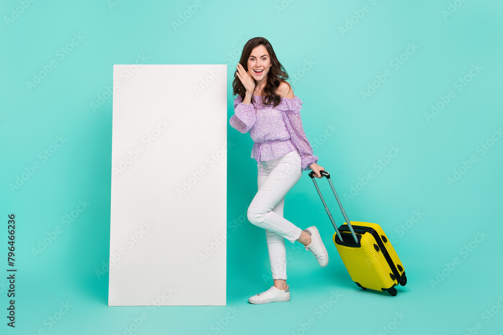 Canvas Prints full length body size view of attractive cheerful trendy girl carrying bag copy space ad isolated ov