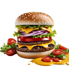 Fresh tasty burger isolated on transparent background PNG