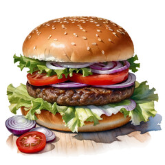Fresh tasty burger isolated on transparent background PNG
