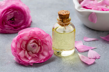 Obraz na płótnie Canvas Pink ranunculus flowers essential oil