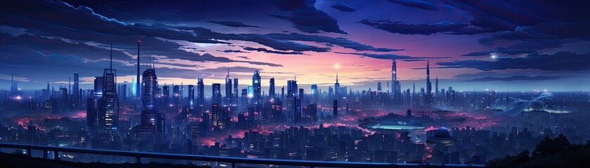 Obraz premium A beautiful painting of a futuristic city at night