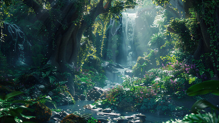 Enchanted Expedition: Magical Forest with Towering Trees and Mystical Creatures