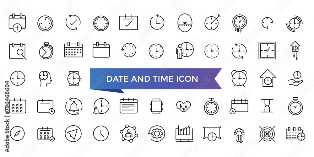 Aufkleber date and time icon collection. watch, timer, date, current time and calendar vector linear icon set.