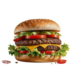 Fresh tasty burger isolated on transparent background PNG