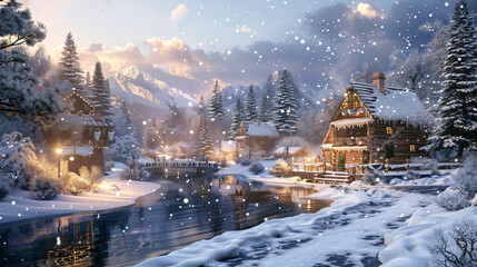 Winter Enchantment: Magical Wonderland with Snow-Covered Landscapes and Twinkling Icicles