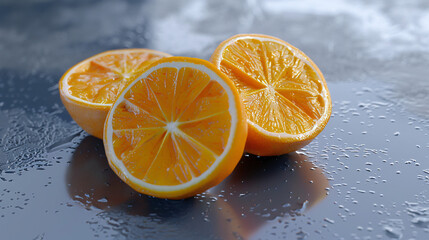 Citrus Contrast: Minimalist Sliced Oranges on a Sleek Black Surface