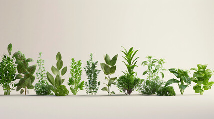 Herbal Harmony: Minimalist Composition of Aromatic Herbs on a Clean White Surface