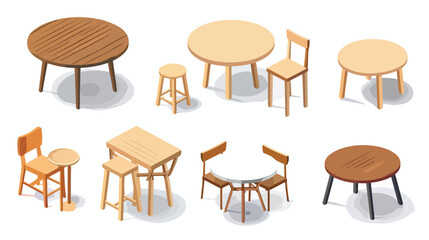 isometric vector set of round tables isolated on white
