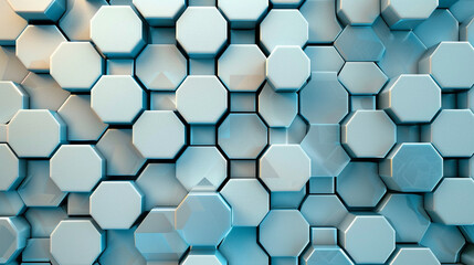 Overlapping hexagons arranged in a precise grid against a flat abstraction background.