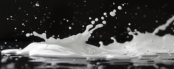 Isolated milk splash liquid effect on black Background.